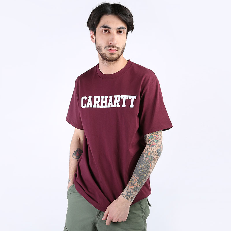 мужская бордовая футболка Carhartt WIP S/S College T-Shirt I024772-shiraz/w - цена, описание, фото 1
